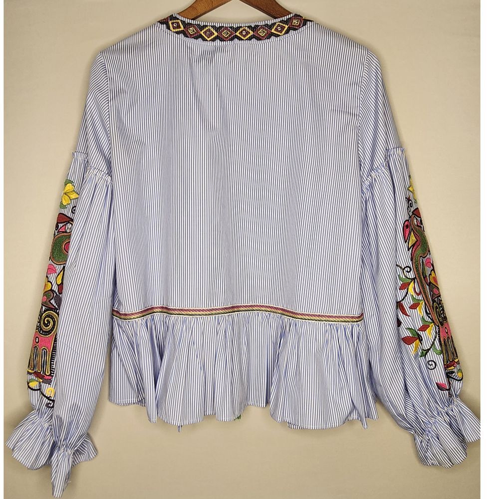 Zara Sequin Embroidered Striped Jacket Blouse Kimono Small Open Front Cardigan - Picture 4 of 8